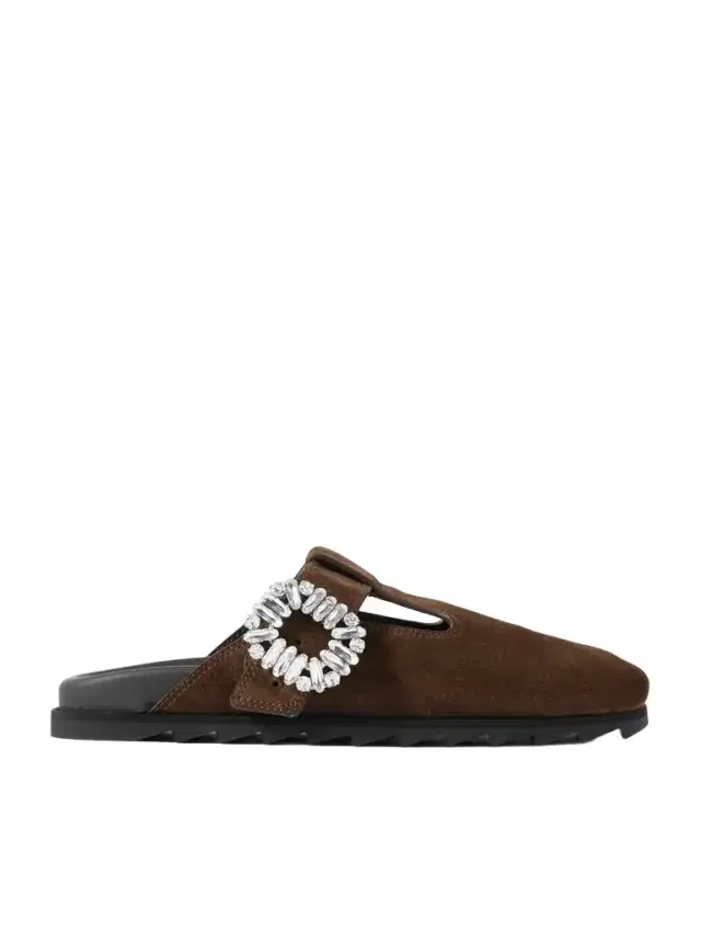Roger Vivier Slidy Viv Crystal-embellished Suede Slip-ons