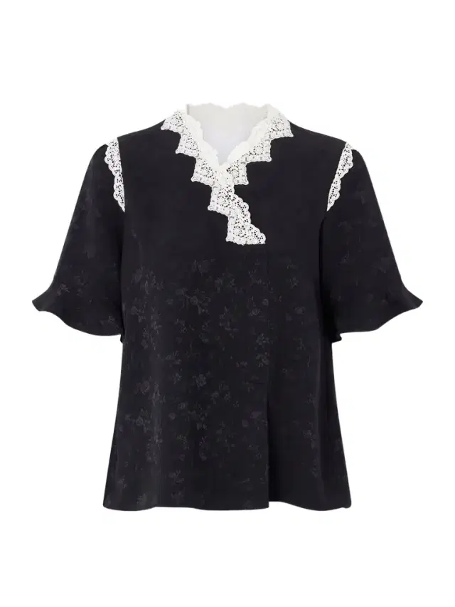 Margarita Mesh And Crochet-trimmed Floral-jacquard Silk-crepe Blouse