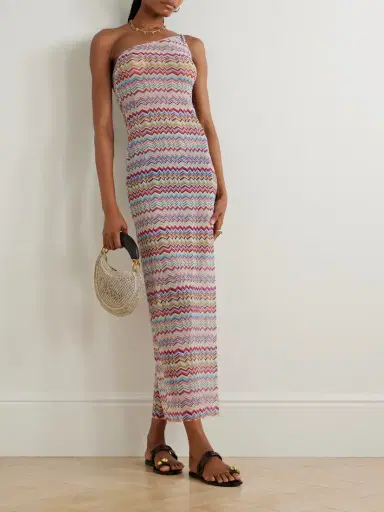 Missoni One-shoulder Striped Stretch-mesh Coverup | Thumbnail 2