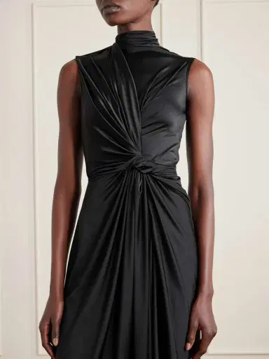 Balenciaga Asymmetric Draped Knotted Satin-jersey Dress | Thumbnail 4 Balenciaga Asymmetric Draped Knotted Satin-jersey Dress | Thumbnail 4