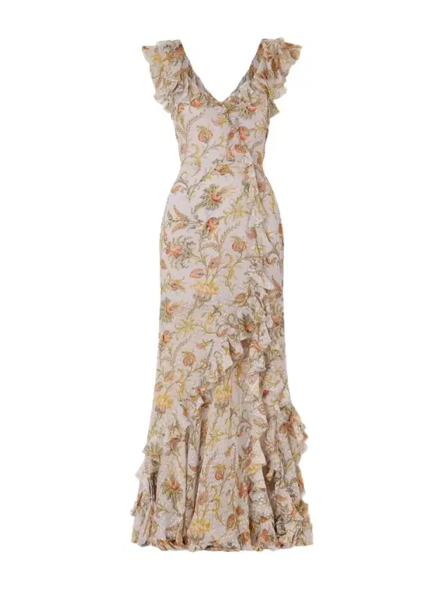 Ruffled Floral-print Silk-blend Midi Dress