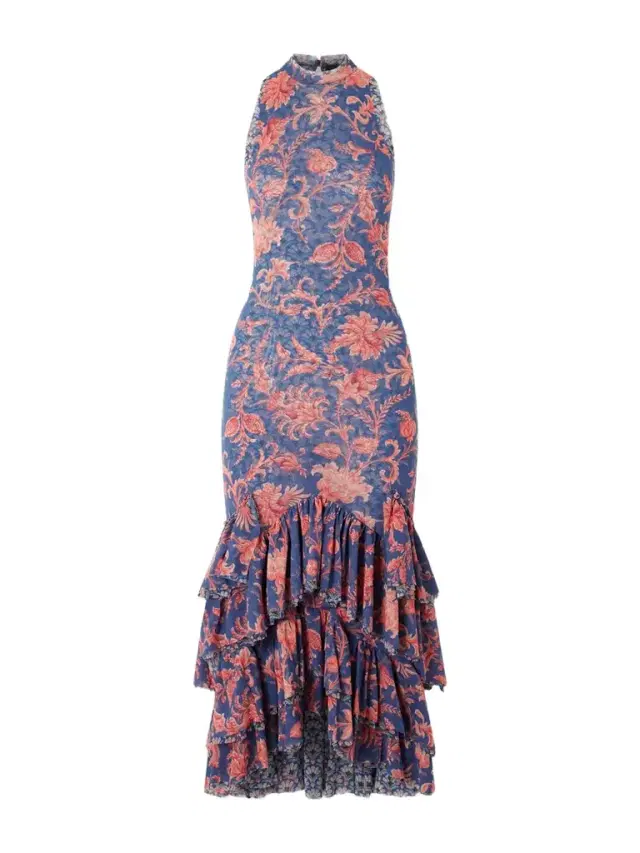 Ruffled Paisley-print Tulle Midi Dress