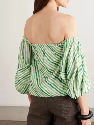 Rosie Assoulin Off-the-shoulder Striped Tencel™ Lyocell And Linen-blend Blouse | Thumbnail 3 Rosie Assoulin Off-the-shoulder Striped Tencel™ Lyocell And Linen-blend Blouse | Thumbnail 3