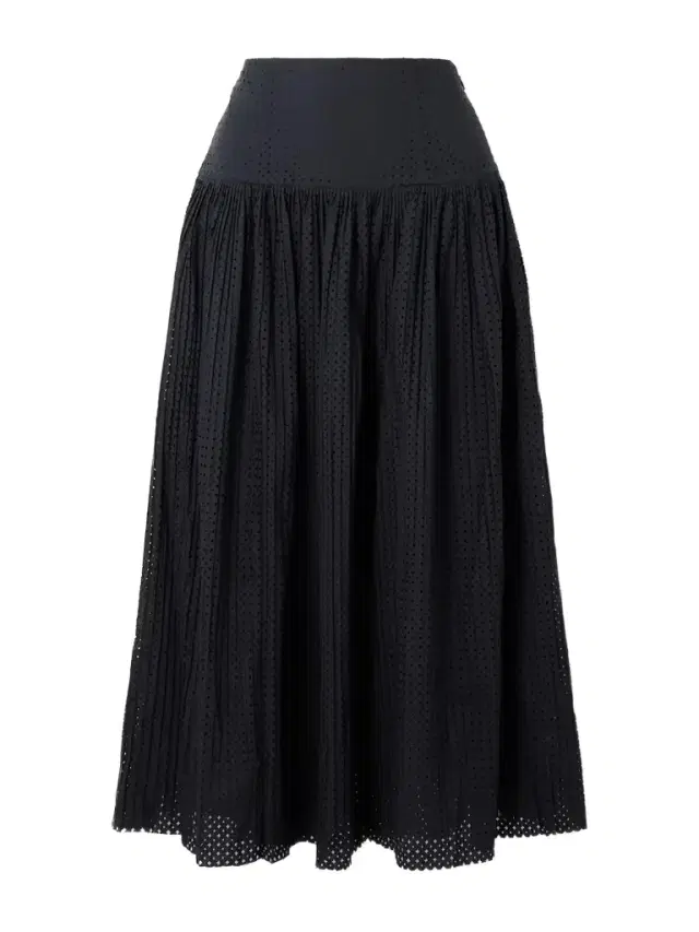 Nalla Pleated Perforated Cotton Midi Skirt