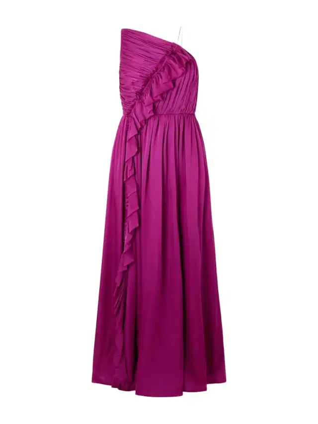 Aisha One-shoulder Pintucked Ruffled Silk Chiffon Gown