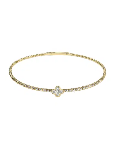 Wish Fine Jewelry 0.11ct Diamond 14K Gold Dainty Flower Flexible Bracelet | Thumbnail 1