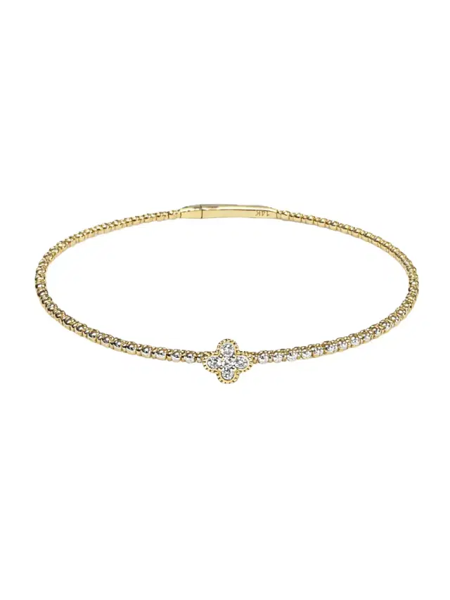 Wish Fine Jewelry 0.11ct Diamond 14K Gold Dainty Flower Flexible Bracelet