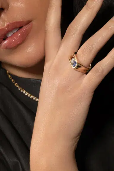 Uniform Object Blue Sapphire Diamond Impact Ring | Thumbnail 4