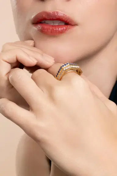 GOSHWARA Blue Sapphire G-Classic Square Band | Thumbnail 3