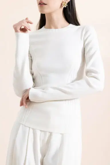 Victoria Beckham Panelled Rib Crew Neck Top | Thumbnail 2