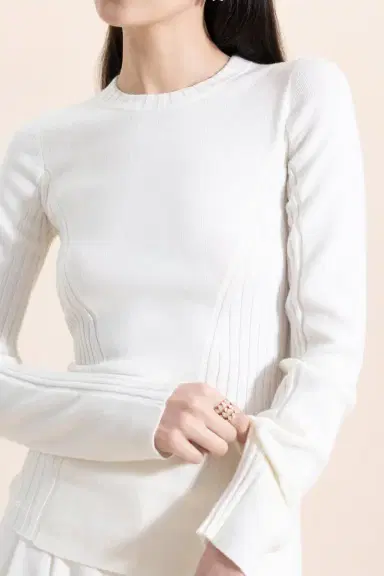Victoria Beckham Panelled Rib Crew Neck Top | Thumbnail 3