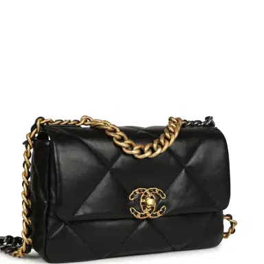 Chanel Pre-owned Chanel Medium 19 Flap Bag Black Shiny Lambskin Mixed Hardware | Thumbnail 2