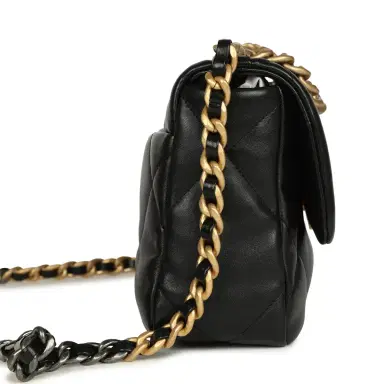 Chanel Pre-owned Chanel Medium 19 Flap Bag Black Shiny Lambskin Mixed Hardware | Thumbnail 3