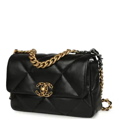 Chanel Pre-owned Chanel Medium 19 Flap Bag Black Shiny Lambskin Mixed Hardware | Thumbnail 5