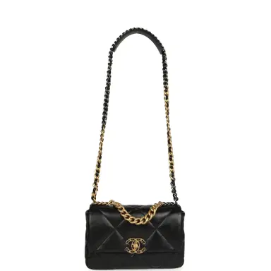 Chanel Pre-owned Chanel Medium 19 Flap Bag Black Shiny Lambskin Mixed Hardware | Thumbnail 7