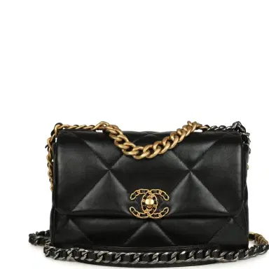 Chanel Pre-owned Chanel Medium 19 Flap Bag Black Shiny Lambskin Mixed Hardware | Thumbnail 1