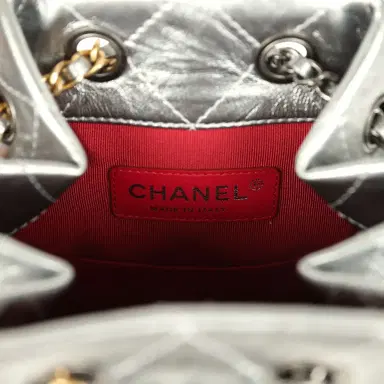 Chanel Pre-owned Chanel Small Gabrielle Backpack Metallic Silver Aged Calfskin Mixed Metal Hardware | Thumbnail 11
