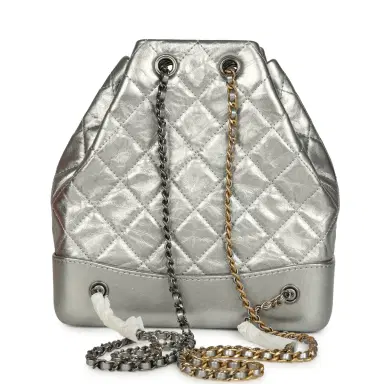 Chanel Pre-owned Chanel Small Gabrielle Backpack Metallic Silver Aged Calfskin Mixed Metal Hardware | Thumbnail 4