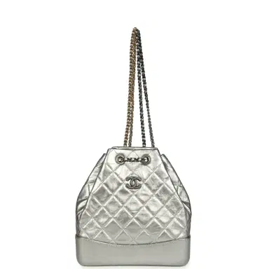Chanel Pre-owned Chanel Small Gabrielle Backpack Metallic Silver Aged Calfskin Mixed Metal Hardware | Thumbnail 7