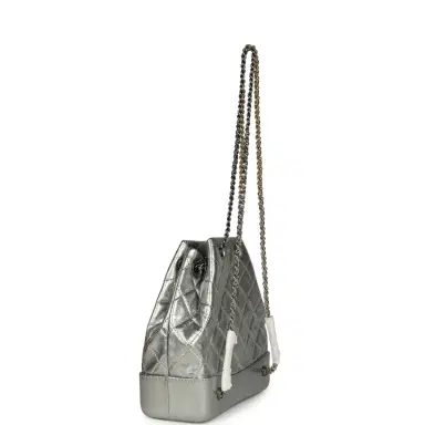 Chanel Pre-owned Chanel Small Gabrielle Backpack Metallic Silver Aged Calfskin Mixed Metal Hardware | Thumbnail 8