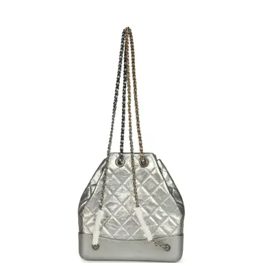 Chanel Pre-owned Chanel Small Gabrielle Backpack Metallic Silver Aged Calfskin Mixed Metal Hardware | Thumbnail 9
