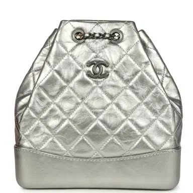 Chanel Pre-owned Chanel Small Gabrielle Backpack Metallic Silver Aged Calfskin Mixed Metal Hardware | Thumbnail 1