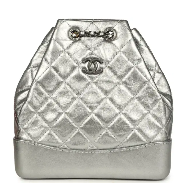 Chanel Pre-owned Chanel Small Gabrielle Backpack Metallic Silver Aged Calfskin Mixed Metal Hardware
