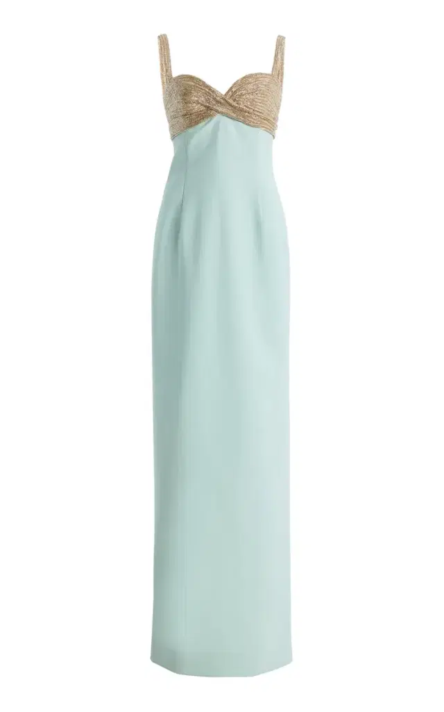 Bugle-Embroidered Wool-Blend Gown