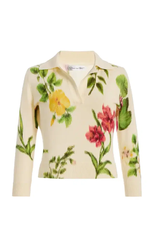 Oscar de la Renta Toile-Printed Virgin Wool Top