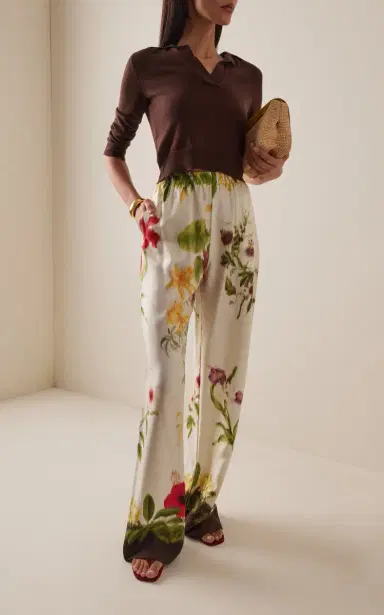 Oscar de la Renta Floral Silk-Twill Straight-Leg Pants | Thumbnail 2 Oscar de la Renta Floral Silk-Twill Straight-Leg Pants | Thumbnail 2