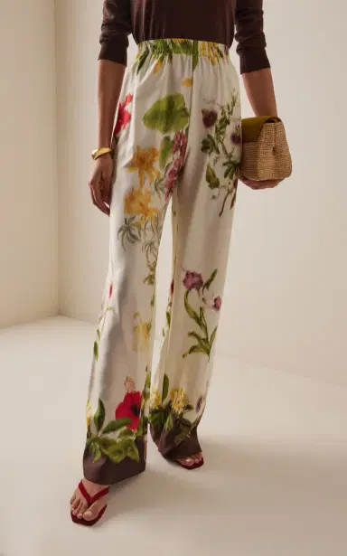 Oscar de la Renta Floral Silk-Twill Straight-Leg Pants | Thumbnail 3 Oscar de la Renta Floral Silk-Twill Straight-Leg Pants | Thumbnail 3