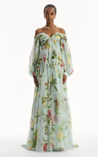 Oscar de la Renta Off-The-Shoulder Silk-Chiffon Gown | Thumbnail 3