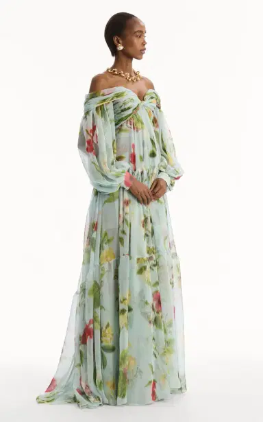 Oscar de la Renta Off-The-Shoulder Silk-Chiffon Gown | Thumbnail 4