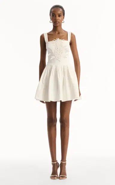 Oscar de la Renta Pineapple-Embroidered Denim Mini Dress | Thumbnail 2