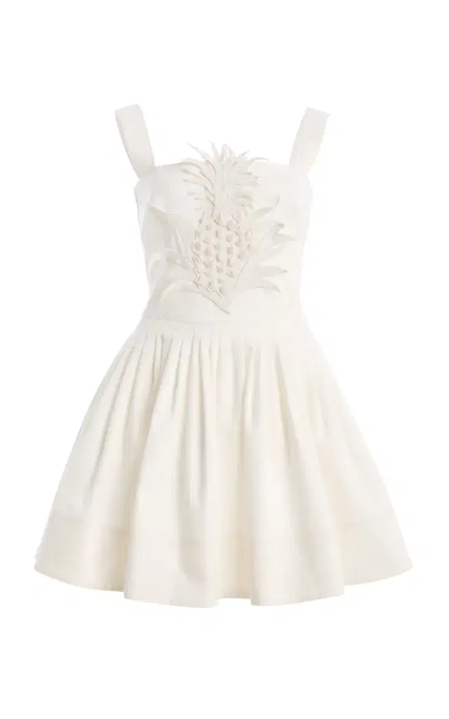 Oscar de la Renta Pineapple-Embroidered Denim Mini Dress