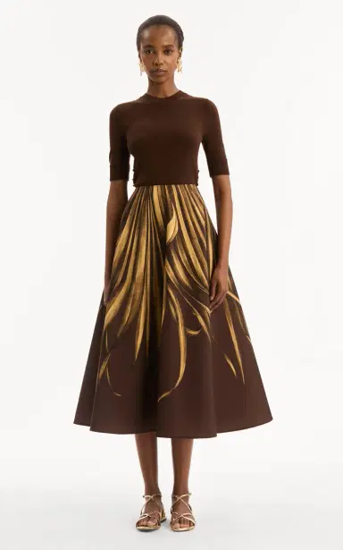 Oscar de la Renta Palm-Printed Faille Midi Skirt | Thumbnail 3 Oscar de la Renta Palm-Printed Faille Midi Skirt | Thumbnail 3