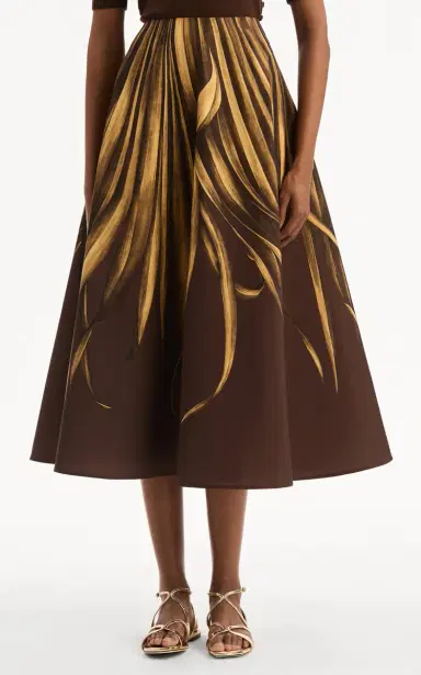 Oscar de la Renta Palm-Printed Faille Midi Skirt | Thumbnail 4 Oscar de la Renta Palm-Printed Faille Midi Skirt | Thumbnail 4