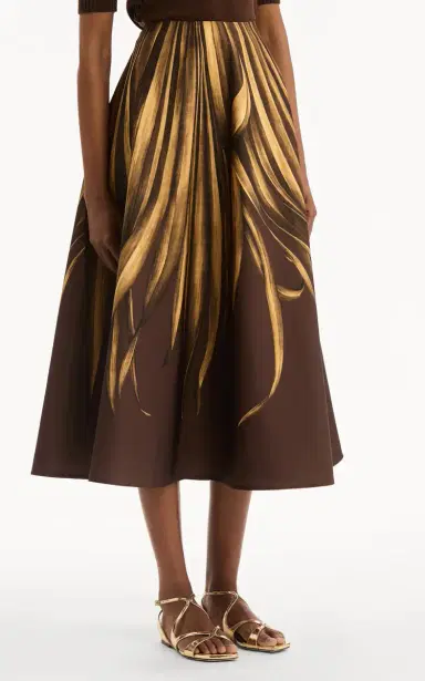 Oscar de la Renta Palm-Printed Faille Midi Skirt | Thumbnail 5 Oscar de la Renta Palm-Printed Faille Midi Skirt | Thumbnail 5