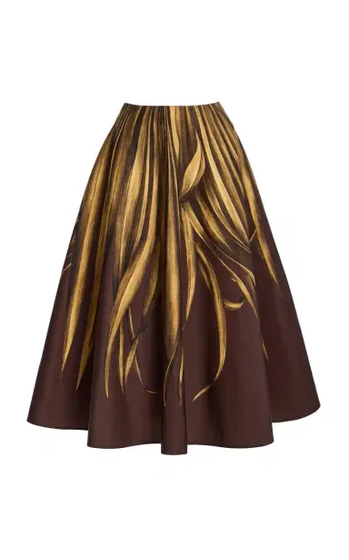 Oscar de la Renta Palm-Printed Faille Midi Skirt | Thumbnail 9 Oscar de la Renta Palm-Printed Faille Midi Skirt | Thumbnail 9