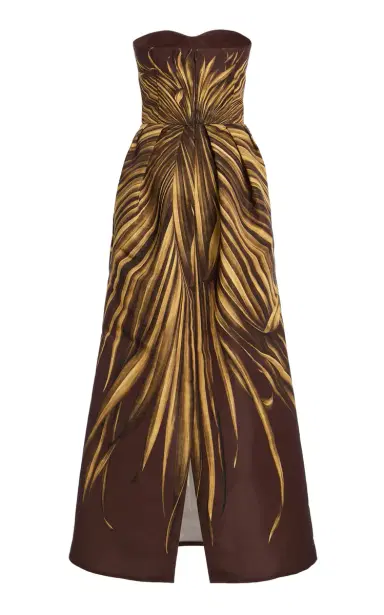 Oscar de la Renta Palm-Printed Faille Maxi Cocktail Dress | Thumbnail 2