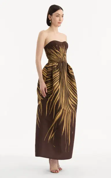 Oscar de la Renta Palm-Printed Faille Maxi Cocktail Dress | Thumbnail 4
