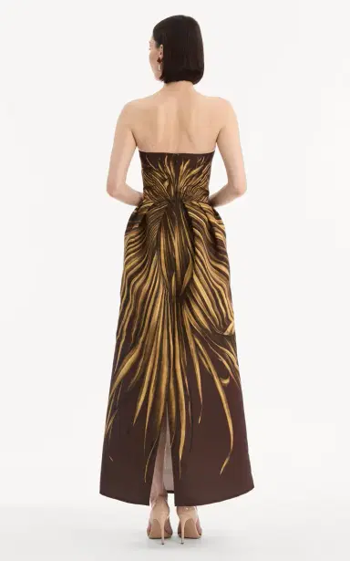 Oscar de la Renta Palm-Printed Faille Maxi Cocktail Dress | Thumbnail 5