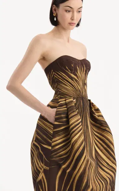 Oscar de la Renta Palm-Printed Faille Maxi Cocktail Dress | Thumbnail 6