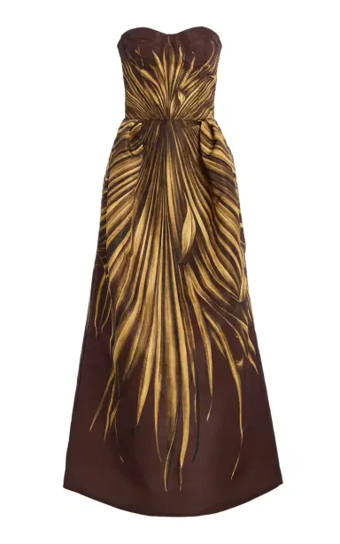 Oscar de la Renta Palm-Printed Faille Maxi Cocktail Dress | Thumbnail 1