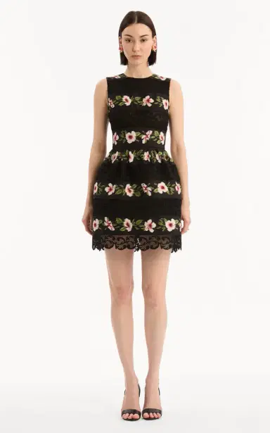 Oscar de la Renta Hibiscus-Striped Faille Mini Dress | Thumbnail 2