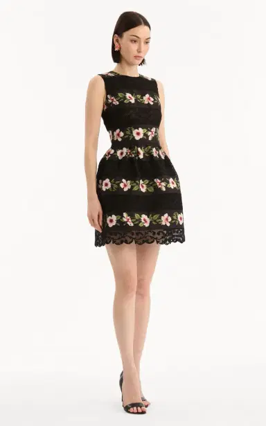 Oscar de la Renta Hibiscus-Striped Faille Mini Dress | Thumbnail 3