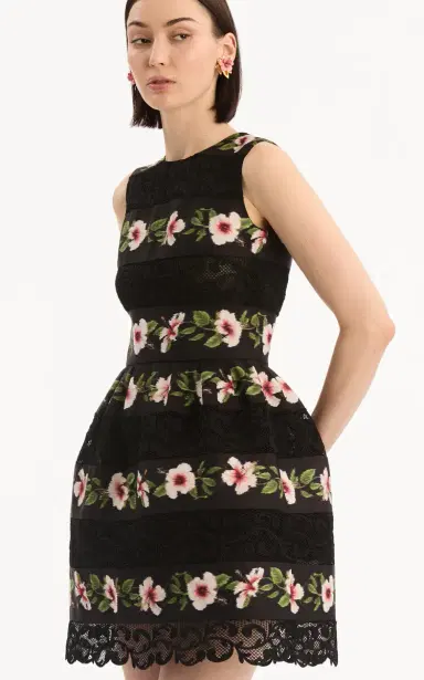 Oscar de la Renta Hibiscus-Striped Faille Mini Dress | Thumbnail 5