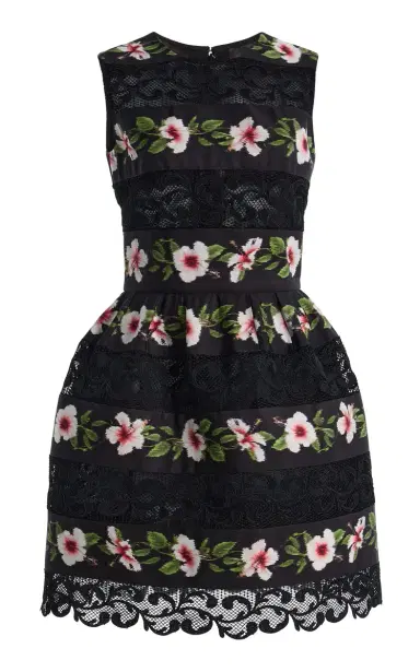 Oscar de la Renta Hibiscus-Striped Faille Mini Dress | Thumbnail 8