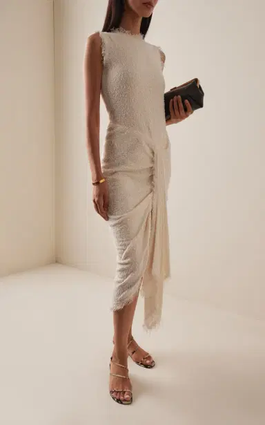 Oscar de la Renta Draped Bouclé Midi Dress | Thumbnail 2