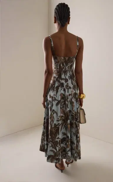 Oscar de la Renta Palm-Printed Stretch Cotton-Poplin Midi Dress | Thumbnail 4